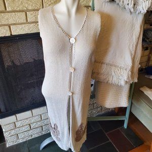 Mon Tricot vintage Boho sleeveless knit Tunic Cardigan Sweater/swim cover O/S
